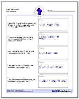 Addition Worksheet Word Problems Worksheet 2