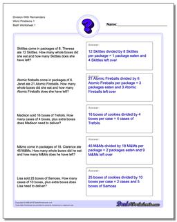 Word Problems Worksheet Division Worksheet With Remainders 1