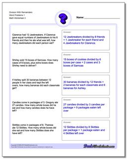 Division Worksheet With Remainders Word Problems Worksheet 1