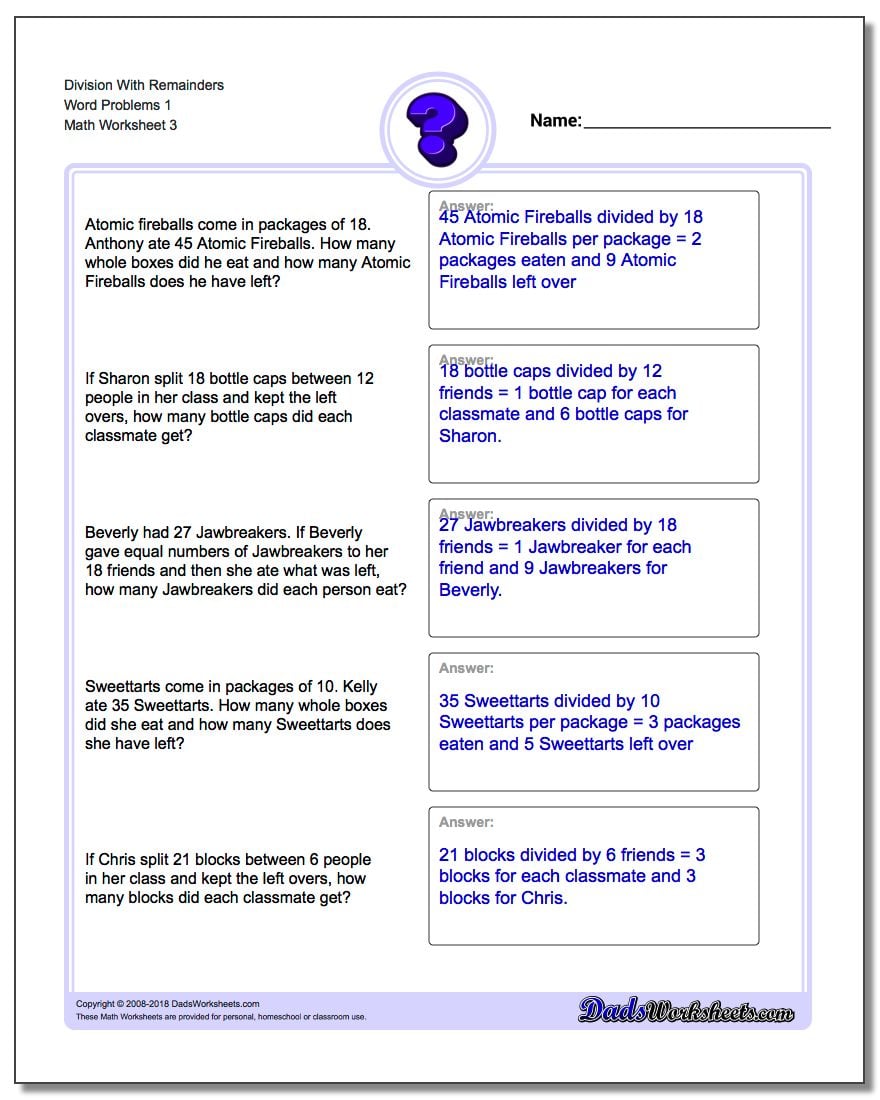Division With Remainders Worksheets