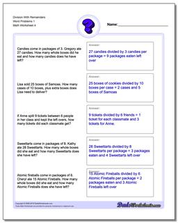 Division Worksheet With Remainders Word Problems Worksheet 1