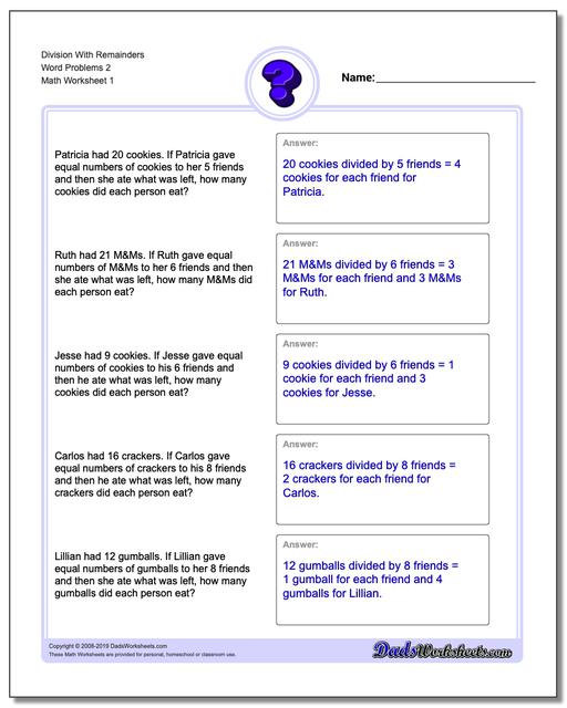Word problems division with remainders word problems