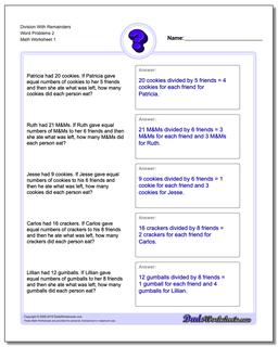 Word Problems Worksheet Division Worksheet With Remainders 2