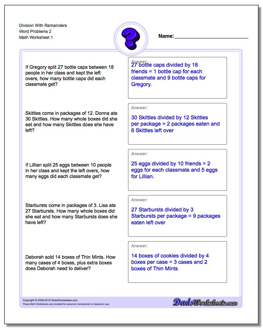 Division With Remainders Word Problems