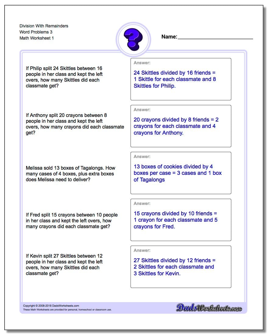 Division With Remainders Word Problems