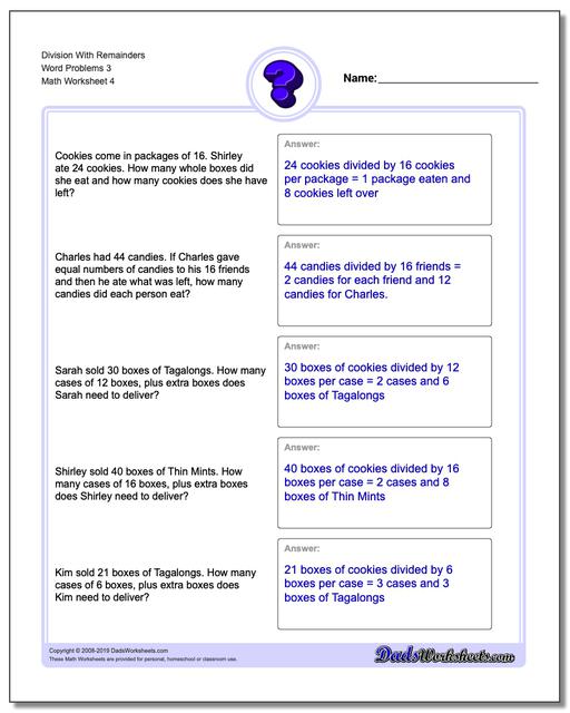 Word Problems: Division With Remainders Word Problems