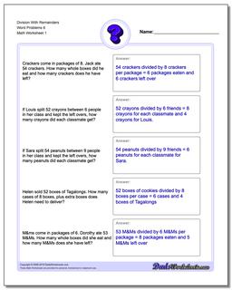 Word Problems Worksheet Division Worksheet With Remainders 6