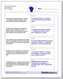 Division Worksheet With Remainders Word Problems Worksheet 6