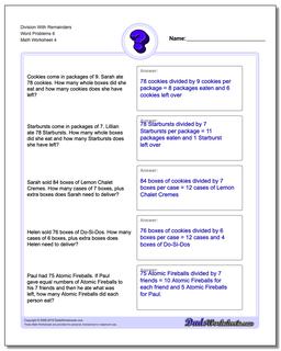 Division Worksheet With Remainders Word Problems Worksheet 6