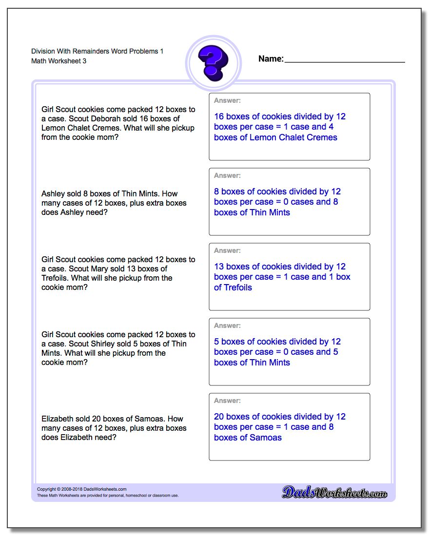 Division Worksheet With Remainders Word Problems Worksheet 1