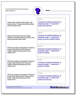 Division Worksheet With Remainders Word Problems Worksheet 1