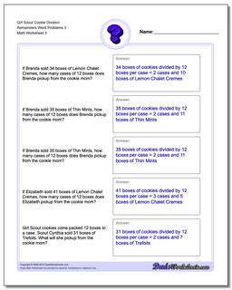 Girl Scout Cookie Division Worksheet Remainders Word Problems Worksheet 3