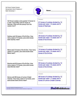 Word Problems Worksheet Girl Scout Cookie Division Worksheet Remainders 4