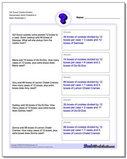 Girl Scout Cookie Division Worksheet Remainders Word Problems Worksheet 4 /worksheets/word-problems.html