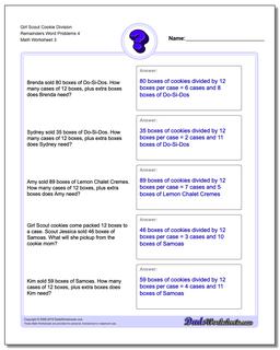 Girl Scout Cookie Division Worksheet Remainders Word Problems Worksheet 4