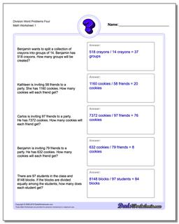 Word Problems Worksheet Division Worksheet Four