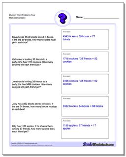 Division Worksheet Word Problems Worksheet Four