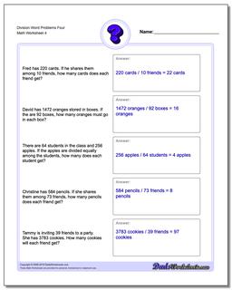 Division Worksheet Word Problems Worksheet Four
