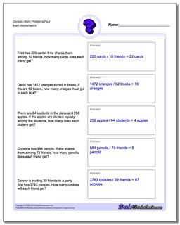 Division Worksheet Word Problems Worksheet Four