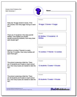 Word Problems Worksheet Division Worksheet One