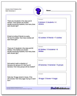 Division Worksheet Word Problems Worksheet One