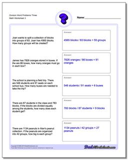 Division Worksheet Word Problems Worksheet Three