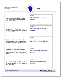 Division Worksheet Word Problems Worksheet Three