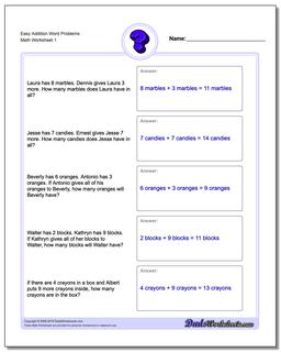 Word Problems Worksheet Easy Addition Worksheet