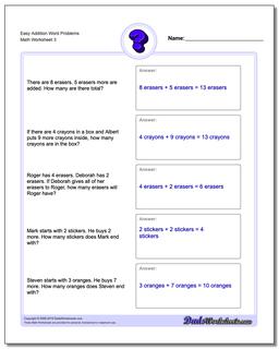 Easy Addition Worksheet Word Problems Worksheet