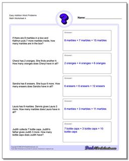 Easy Addition Worksheet Word Problems Worksheet