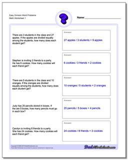 Word Problems Worksheet Easy Division Worksheet