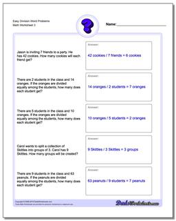 Easy Division Worksheet Word Problems Worksheet