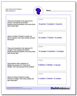 Easy Division Worksheet Word Problems Worksheet