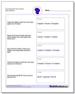 Word Problems Worksheet Easy Multiplication Worksheet