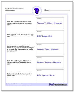 Easy Multiplication Worksheet Word Problems Worksheet