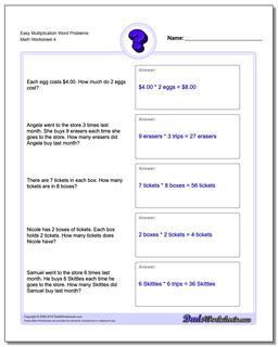 Easy Multiplication Worksheet Word Problems Worksheet