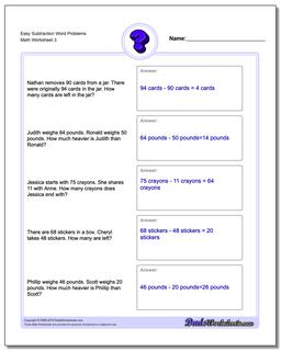 Easy Subtraction Worksheet Word Problems Worksheet