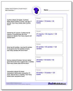 Word Problems Worksheet Addition Worksheet (Unused Facts) 4