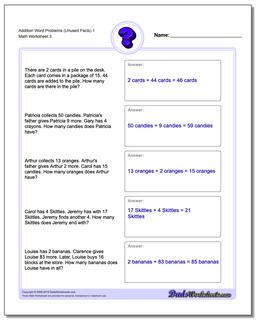 Addition Worksheet Word Problems Worksheet (Unused Facts) 1