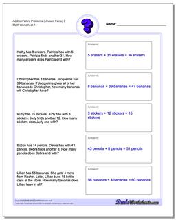 Word Problems Worksheet Addition Worksheet (Unused Facts) 3