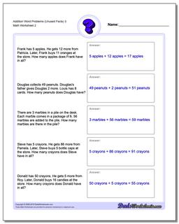 Addition Worksheet Word Problems Worksheet (Unused Facts) 3 /worksheets/word-problems.html