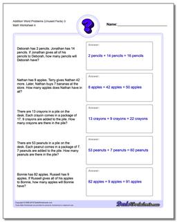 Addition Worksheet Word Problems Worksheet (Unused Facts) 3
