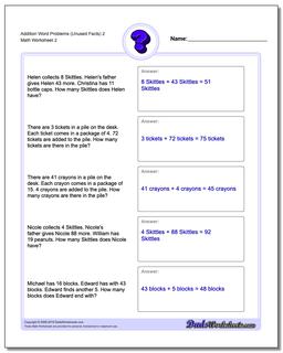 Addition Worksheet Word Problems Worksheet (Unused Facts) 2 /worksheets/word-problems.html