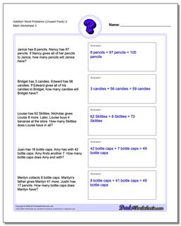 Addition Worksheet Word Problems Worksheet (Unused Facts) 2