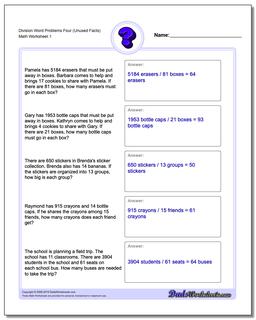 Word Problems Worksheet Division Worksheet Four (Unused Facts)