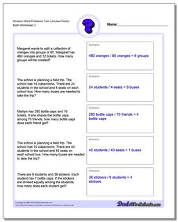 Division Worksheet Word Problems Worksheet Two (Unused Facts) /worksheets/word-problems.html