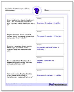 Easy Addition Worksheet Word Problems Worksheet (Unused Facts) /worksheets/word-problems.html