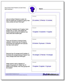 Word Problems Worksheet Easy Division Worksheet (Unused Facts)