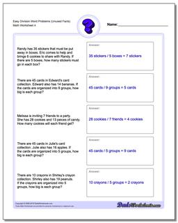 Easy Division Worksheet Word Problems Worksheet (Unused Facts)