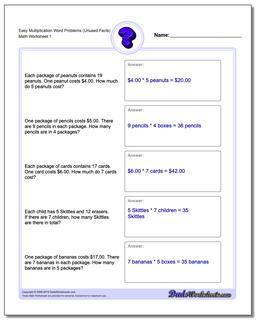 Word Problems Worksheet Easy Multiplication Worksheet (Unused Facts)